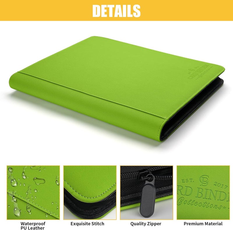 CARDBINDER Toploader Binder,Toploader Hard Cases, 9-Pocket Pages Sleeves Hold up 288 Cards.Toploader Card Binder with Sleeves for “3×4” rigid，Card Holder(Grass Green) - Image 3
